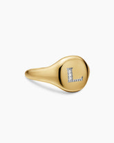DY Initial Pinky Ring in 18K Yellow Gold with Diamond L, 9.8mm